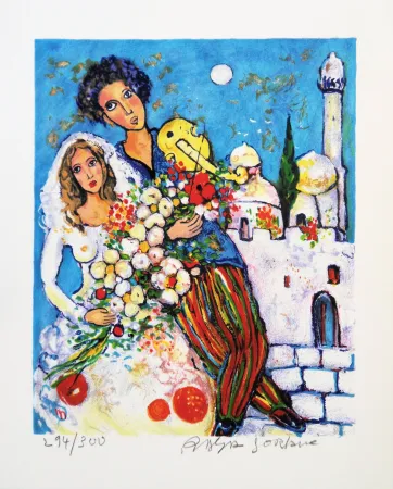 Литография Sorkine - Mariage devant la synagogue