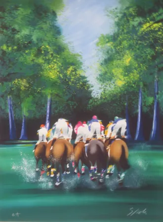 Литография Spahn - Course hippique