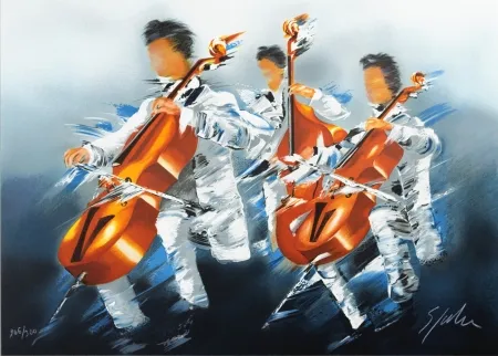Литография Spahn - Trio de Violoncelles