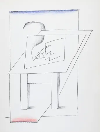 Литография Steinberg - Un homme dessinant, 1966
