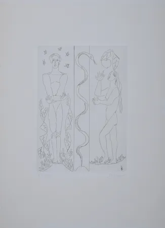 Гравюра Survage - Jardin d'Eden : Adam et Eve, vers 1930 - Hand-signed