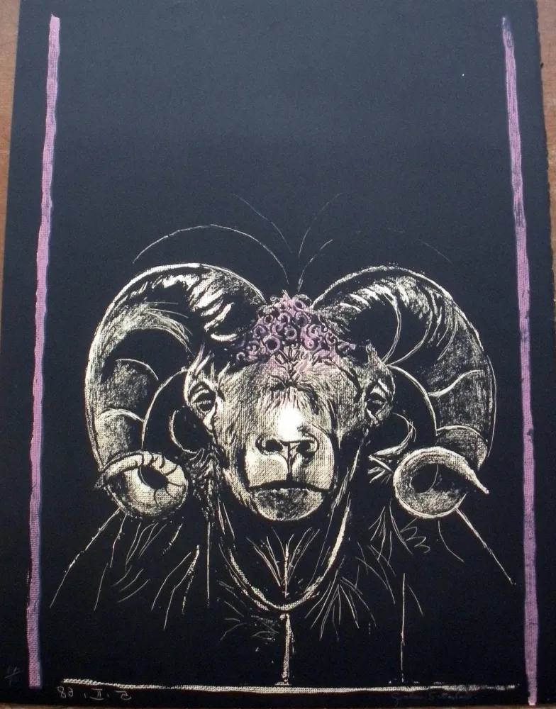 Литография Sutherland - Tête de bèllier (de face)