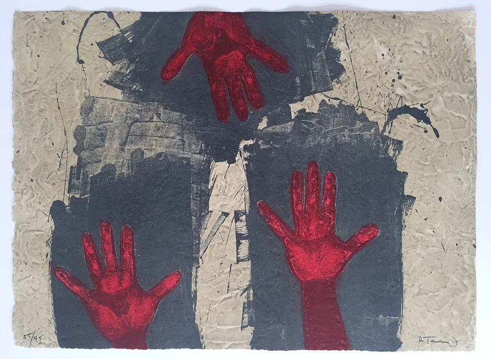 Гравюра Tamayo - Manos Sobre Fondo Azul