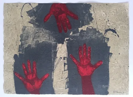 Гравюра Tamayo - Manos Sobre Fondo Azul