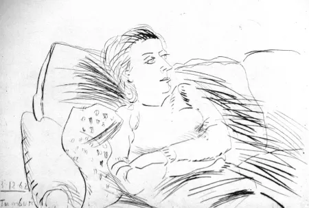 Офорт Tamburi - Donna sul divano