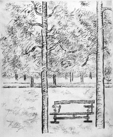 Гравюра Сухой Иглой Tamburi - La panchina