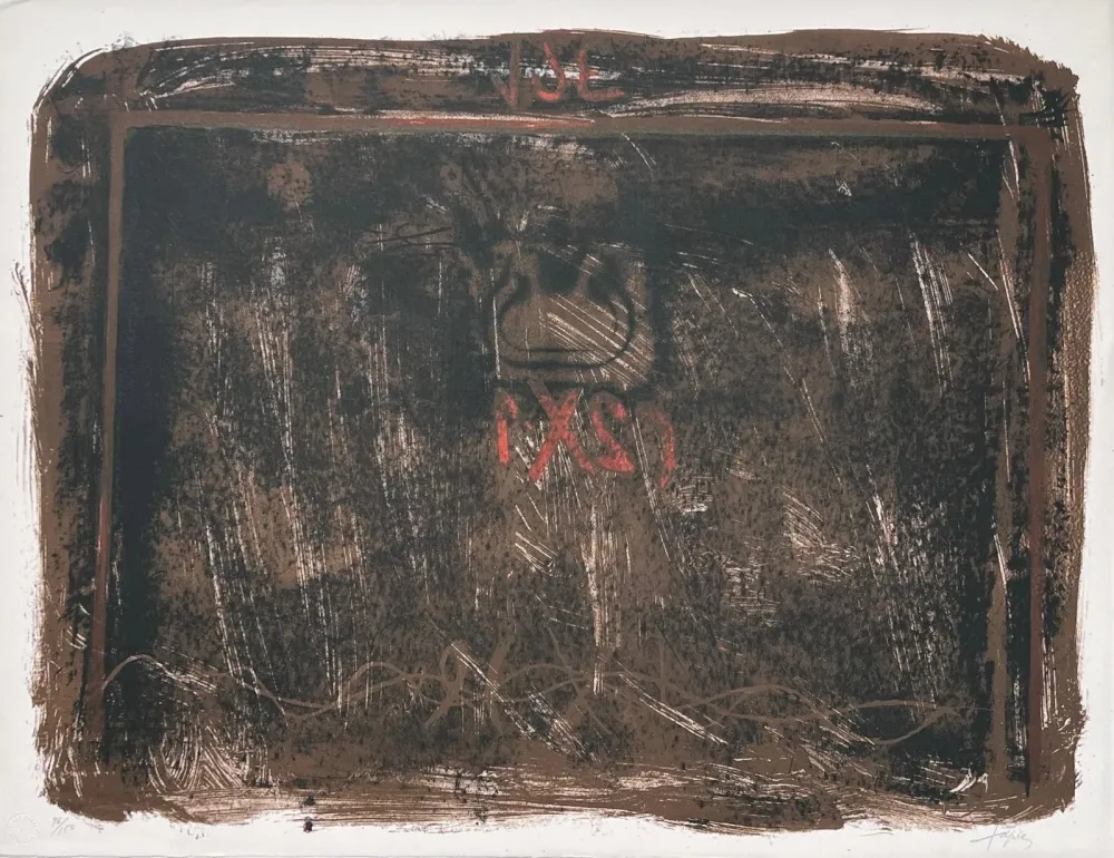 Литография Tàpies - Lithographie en noir, terre de Sienne et rouge 