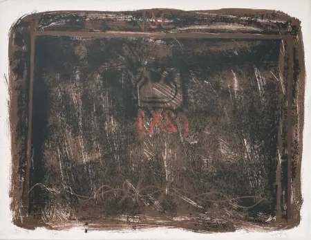 Литография Tàpies - Lithographie en noir, terre de Sienne et rouge 