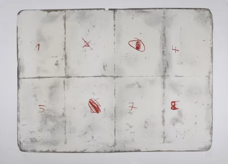 Литография Tàpies - Toile pliée et chiffres, 1974 - Hand-signed