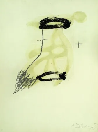 Офорт Tàpies - UN FRAGMENT DE STATUE DANS L’HERBE D’UN ENCLOS ENCORE DÉSERT