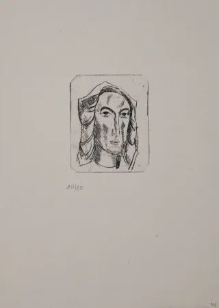 Гравюра Tappert - Weiblicher Kopf mit Tuch