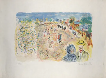 Литография Terechkovich - Le parc, circa 1961 - Hand-signed