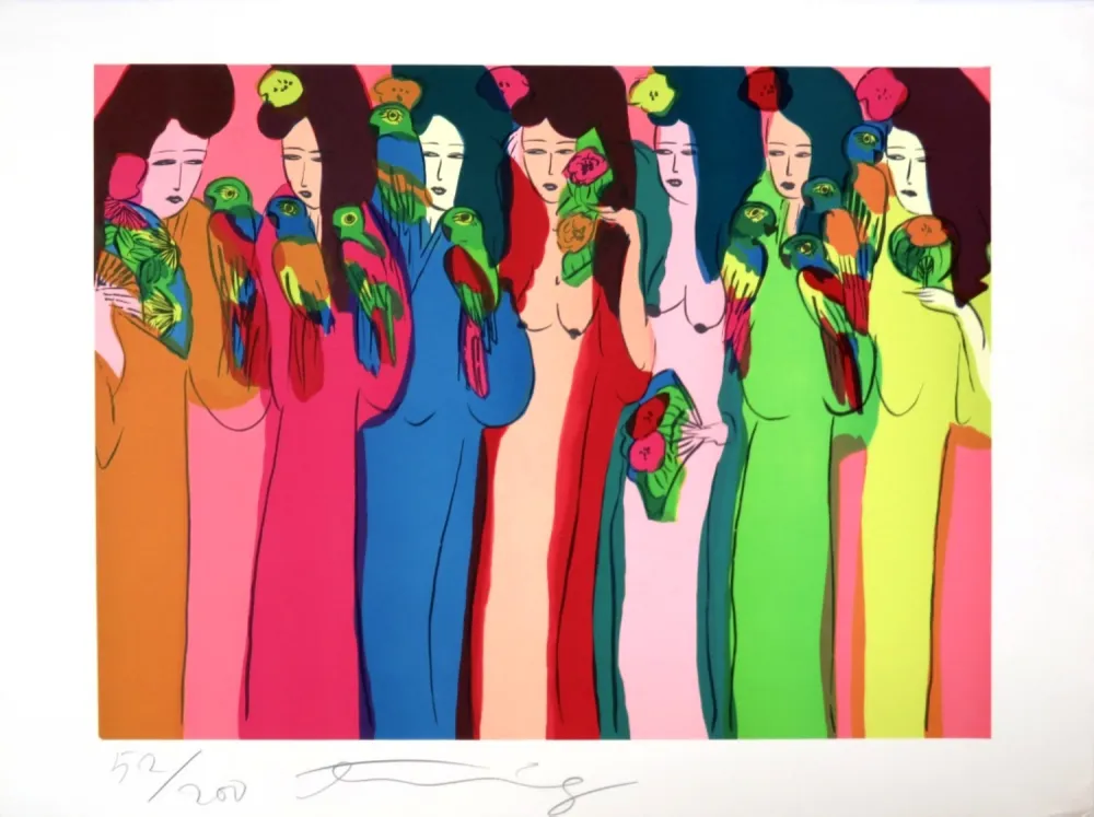 Сериграфия Ting - Geishas aux perroquets