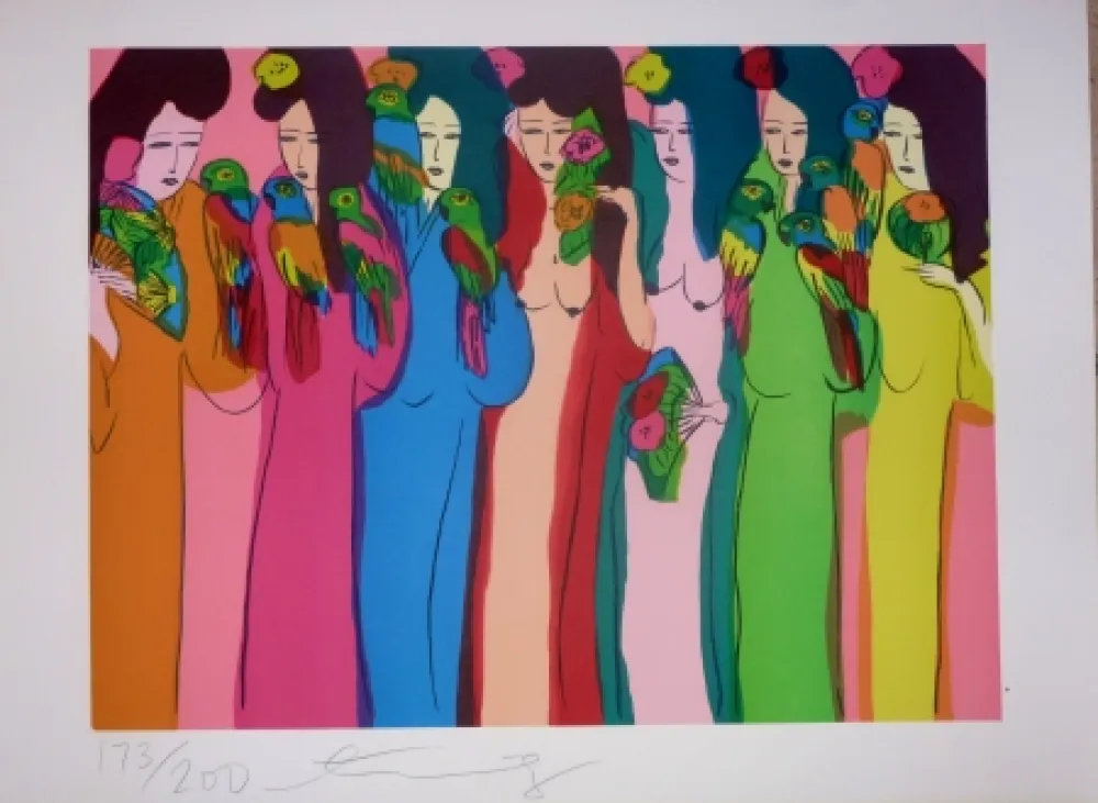 Литография Ting - Geishas et perroquets
