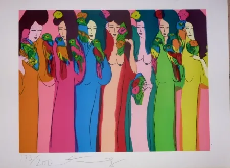 Литография Ting - Geishas et perroquets
