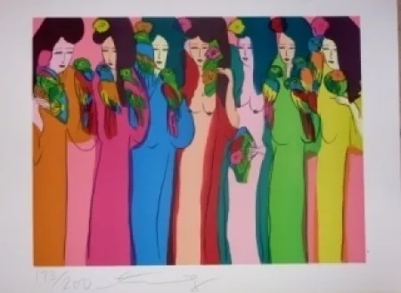 Литография Ting - Geishas et perroquets