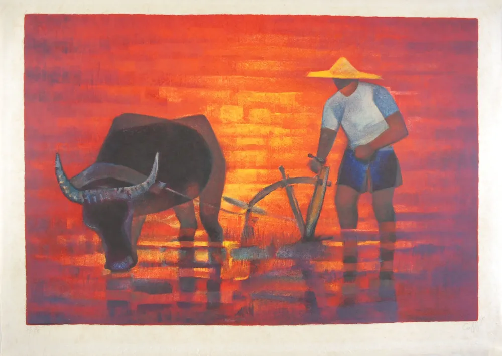 Литография Toffoli - Labourage (Paysan tonquinois)