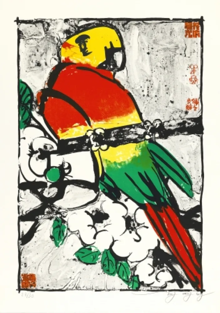 Литография Tongzhengang - Perroquet fond blanc