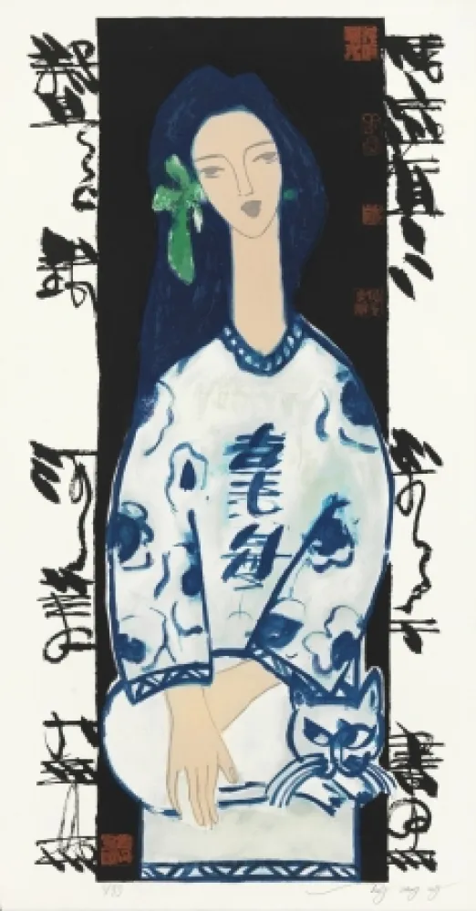 Литография Tongzhengang - Woman and cat