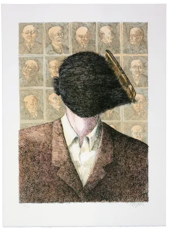 Литография Topor - C'est Teton, la victime du crime de Montfermeil. Faute de sa perruque on ne le reconnaissait pas d'abord.