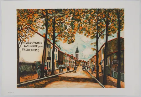 Литография Utrillo - La Vacheresse, route National à Anse (Rhône)