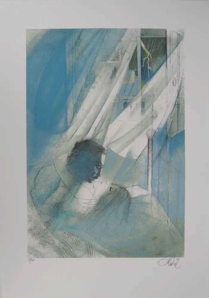 Литография Valadie - Amour une nuit d'orage