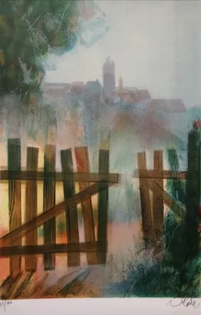 Литография Valadie - Brume sur Felletin - Limousin