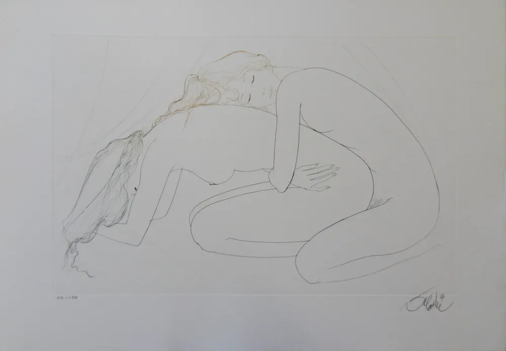 Гравюра Valadie - Les amantes blotties l'une contre l'autre