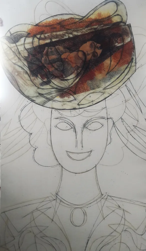 Офорт И Аквитанта Valdés - Cabeza con sombrero III