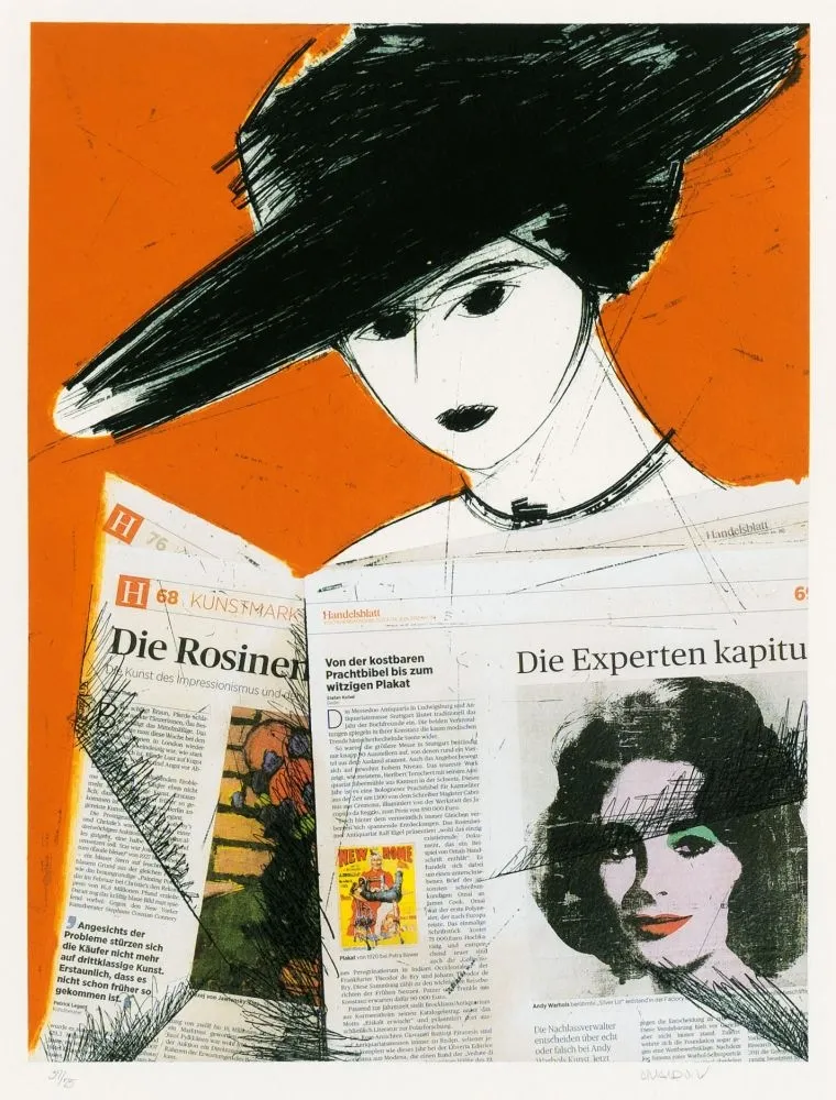 Офорт Valdés - Mujer con periodico- Warhol
