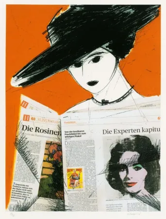 Офорт Valdés - Mujer con periodico- Warhol