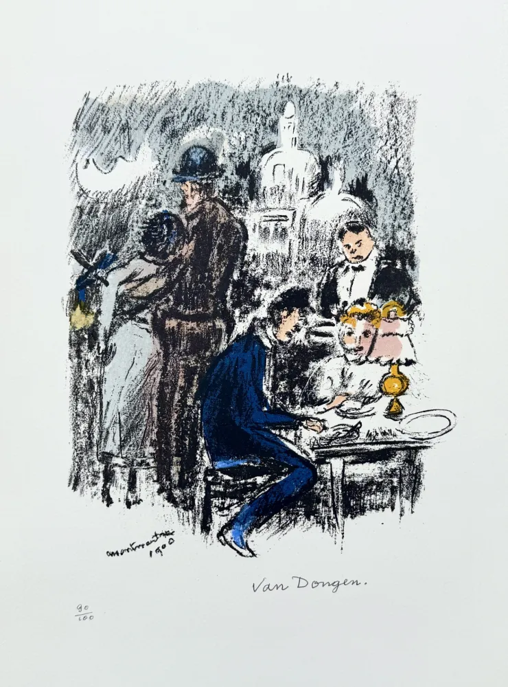 Литография Van Dongen -  Diner a Montmartre