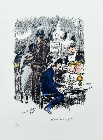 Литография Van Dongen -  Diner a Montmartre