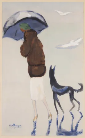 Трафарет Van Dongen - Kees van Dongen- Woman with a dog on the beach