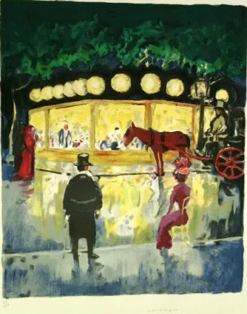 Литография Van Dongen - LE CARROUSEL AU BOIS DE BOULOGNE