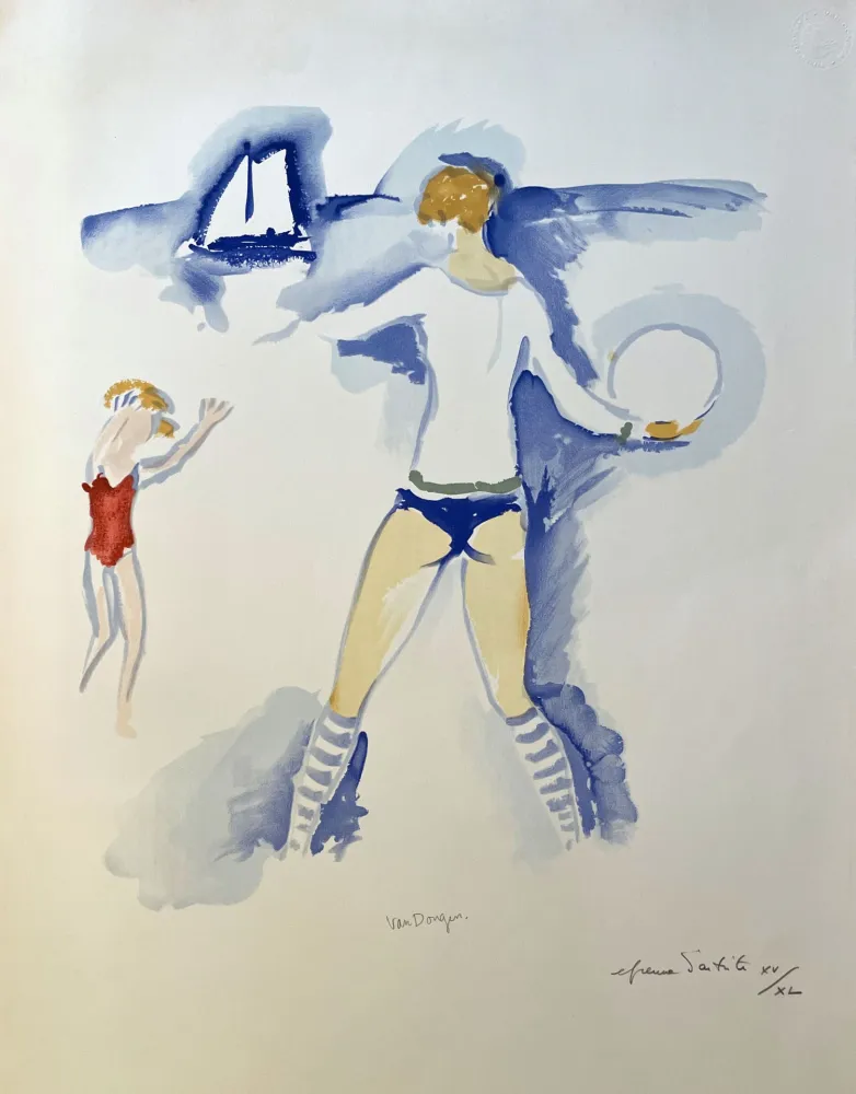 Литография Van Dongen - Woman and Child Playing on the Beach