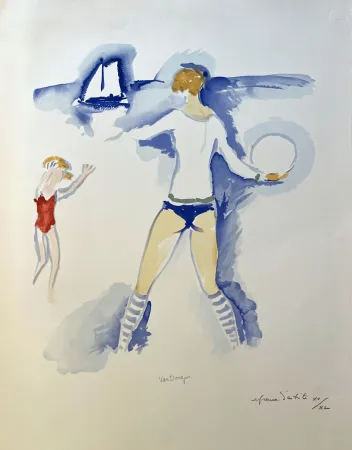 Литография Van Dongen - Woman and Child Playing on the Beach