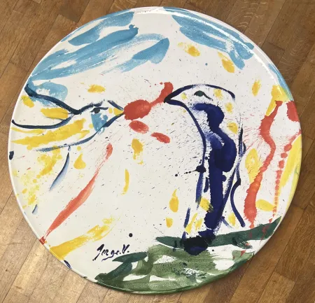 Керамика Vandercam - Grand plat en terre cuite vernissée Les oiseaux 84 cm San Giorgio Albisola