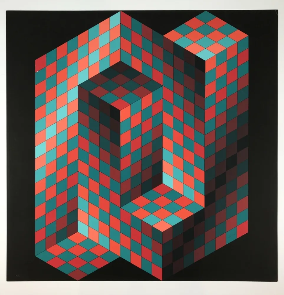 Литография Vasarely - Izzo-Rouge-Vert