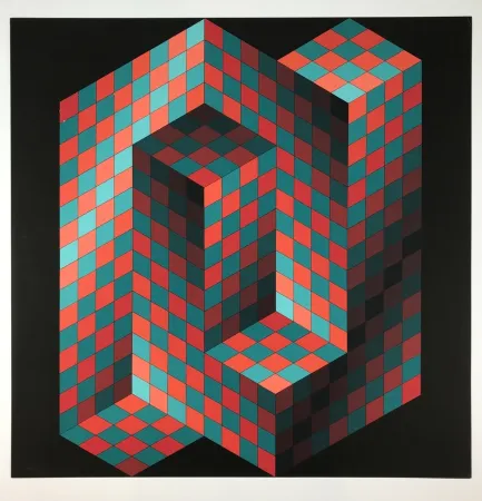 Литография Vasarely - Izzo-Rouge-Vert