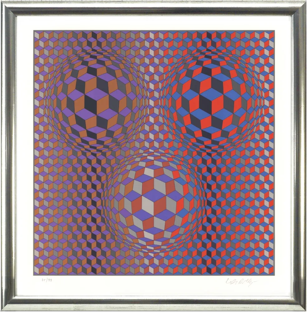 Литография Vasarely - Komposition in Rot und Violett