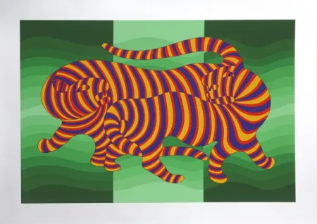 Сериграфия Vasarely - Two Tigers on Green