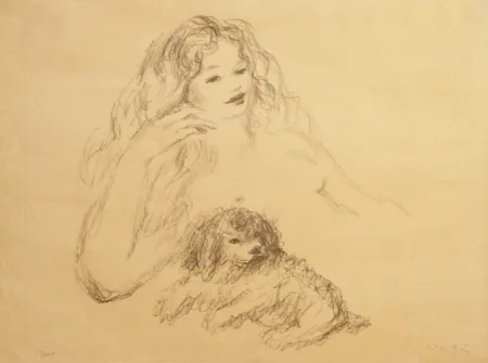 Литография Vertes - GIRL WITH DOG