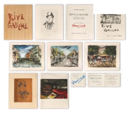 Иллюстрированная Книга Vlaminck - RIVE GAUCHE. Quartier latin - Plaisance - Montparnasse - Les Quais - Saint-Germain-des-Prés. Exemplaire sur Japon nacré avec suites, le cuivre du portrait et une aquarelle originale.
