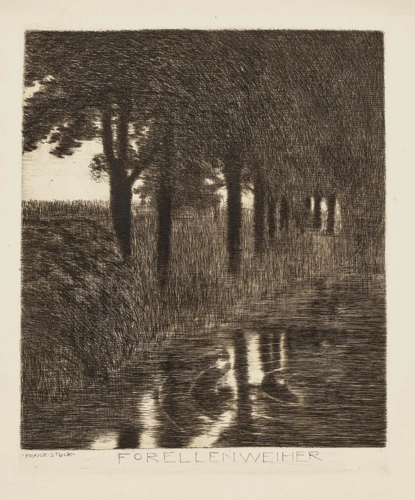 Офорт Von Stuck - Forellenweiher