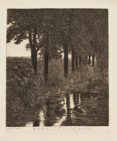 Офорт Von Stuck - Forellenweiher