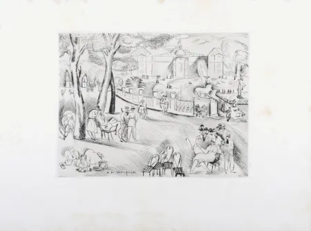 Гравюра Waroquier - Jardin du Luxembourg