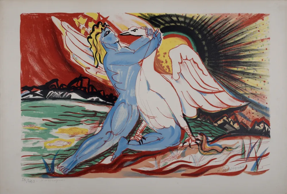 Литография Waroquier - Léda et le Cygne, circa 1950