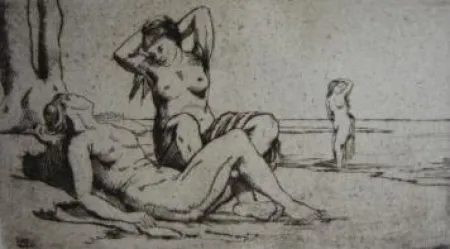 Гравюра Wilm - Badende Frauen / Bathing Women