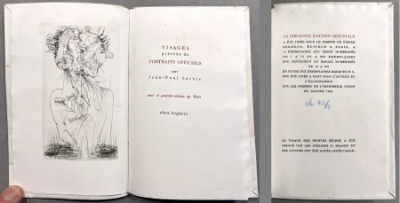 Иллюстрированная Книга Wols - Sartre. VISAGES. 4 pointes-sèches de Wols. 1 des 15 ex. sur Chine (1948)